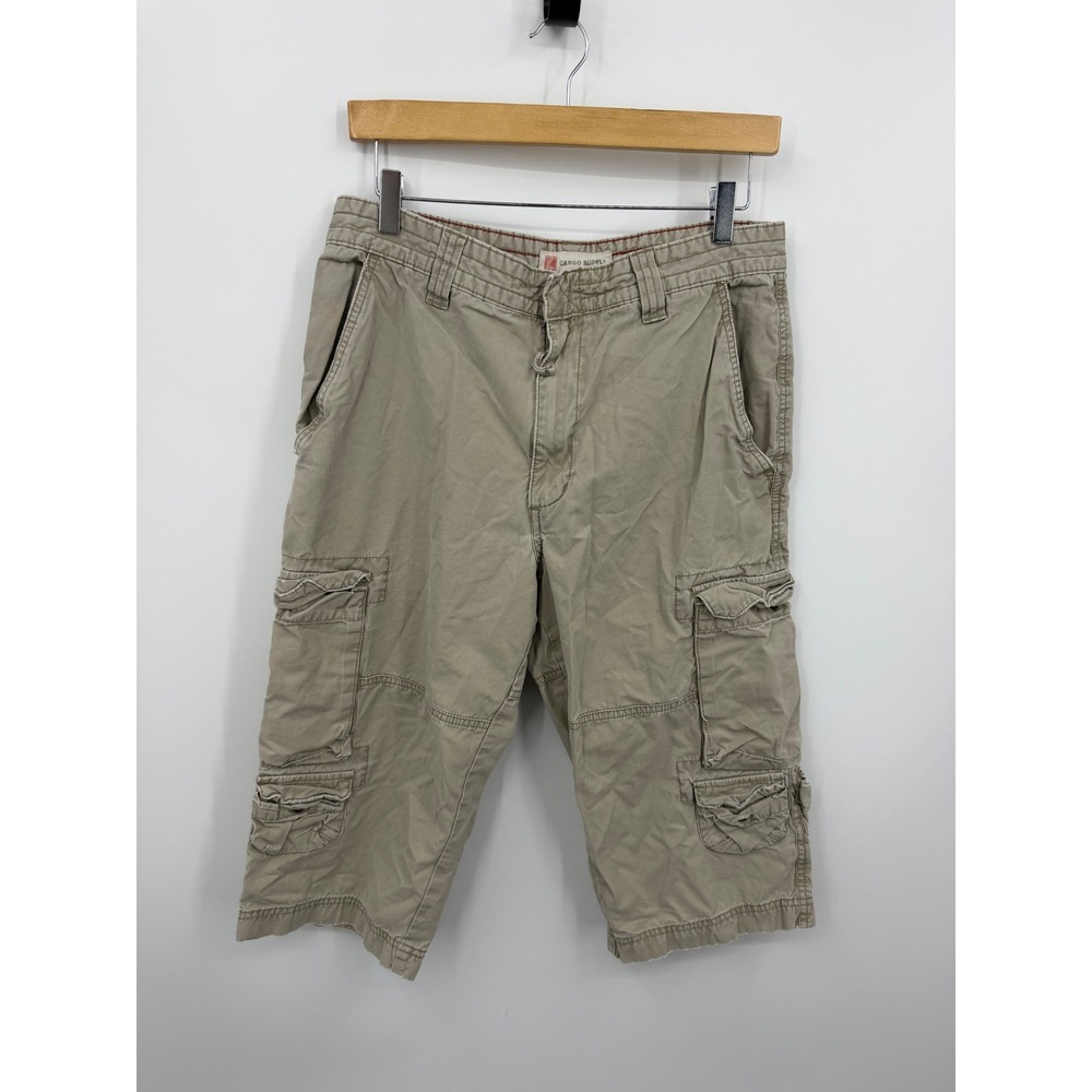 Cargo Supply Relaxed Fit Cargo Shorts Mens Size 32 Khaki Tan Cotton Multi-Pocket